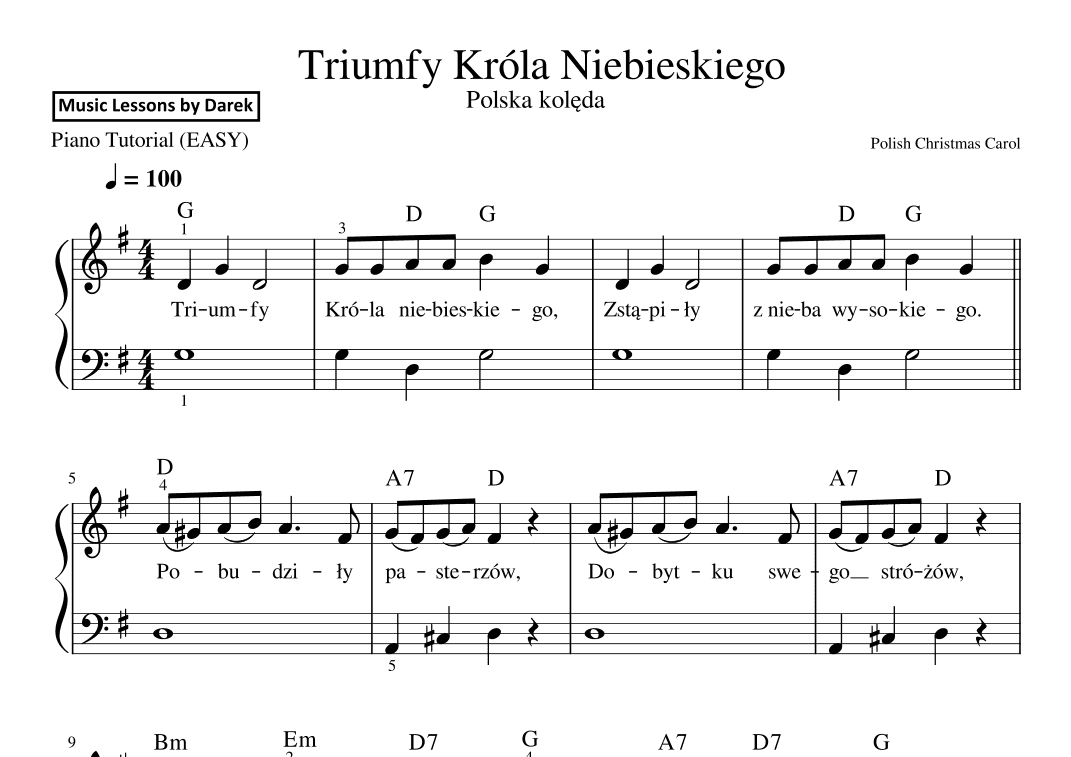 Triumfy Króla Niebieskiego (Polish Christmas Carol) [EASY PIANO] (arr. Darek)