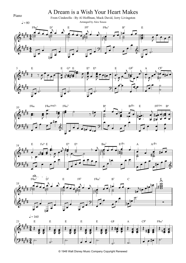 A Dream Is A Wish Your Heart Makes (arr. Alex Souza)