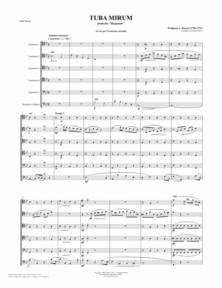 Tuba Mirum from "Requiem" for 6-part Trombone Ensemble (arr. Cherry, Gordon)