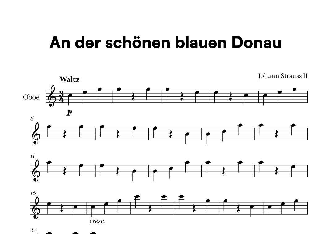 Johann Strauss II - An der scho¨nen blauen Donau for Oboe Solo (arr. Cadenza Editions)