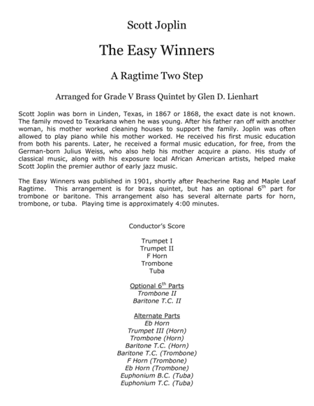 The Easy Winners (Brass Quintet) (arr. Glen D. Lienhart)