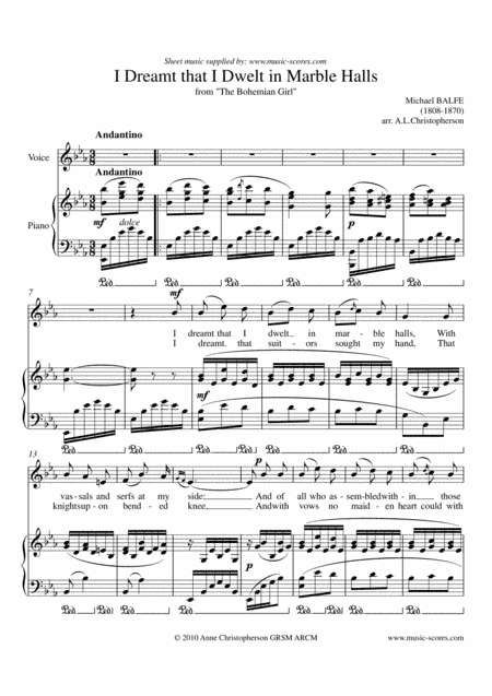 Marble Halls, from "The Bohemian Girl" - Voice (Eb ma) & Piano (arr. Anne L Christopherson GRSM ARCM)