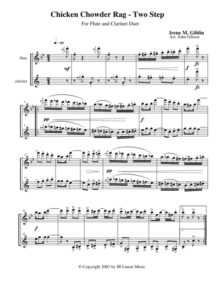 Chicken Chowder Rag by Irene Giblin for flute and clarinet duet (arr. John Gibson)