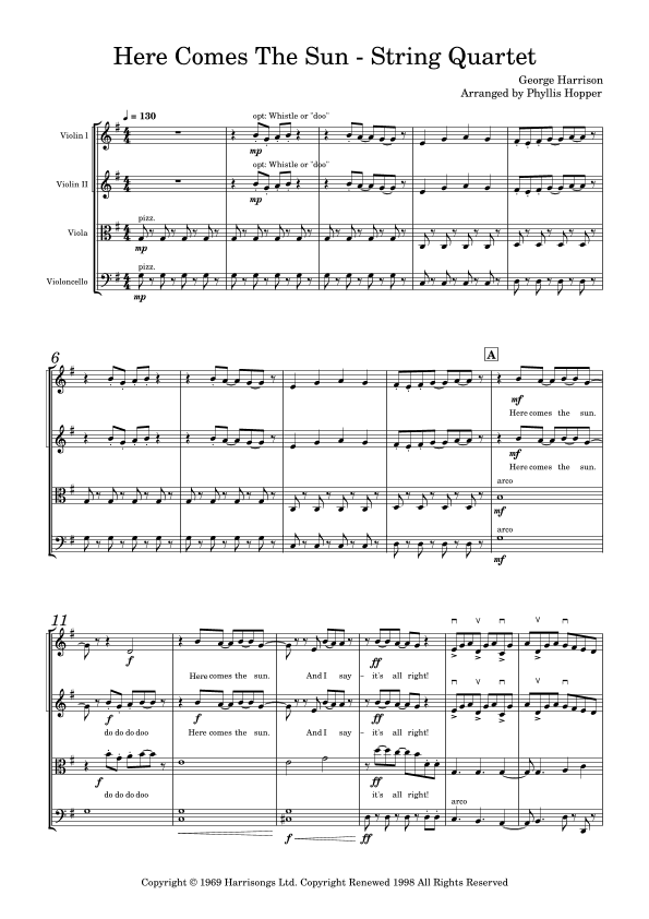Here Comes The Sun (arr. Phyllis Hopper)