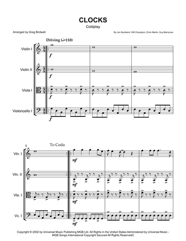 Clocks (arr. Greg Birdwell)