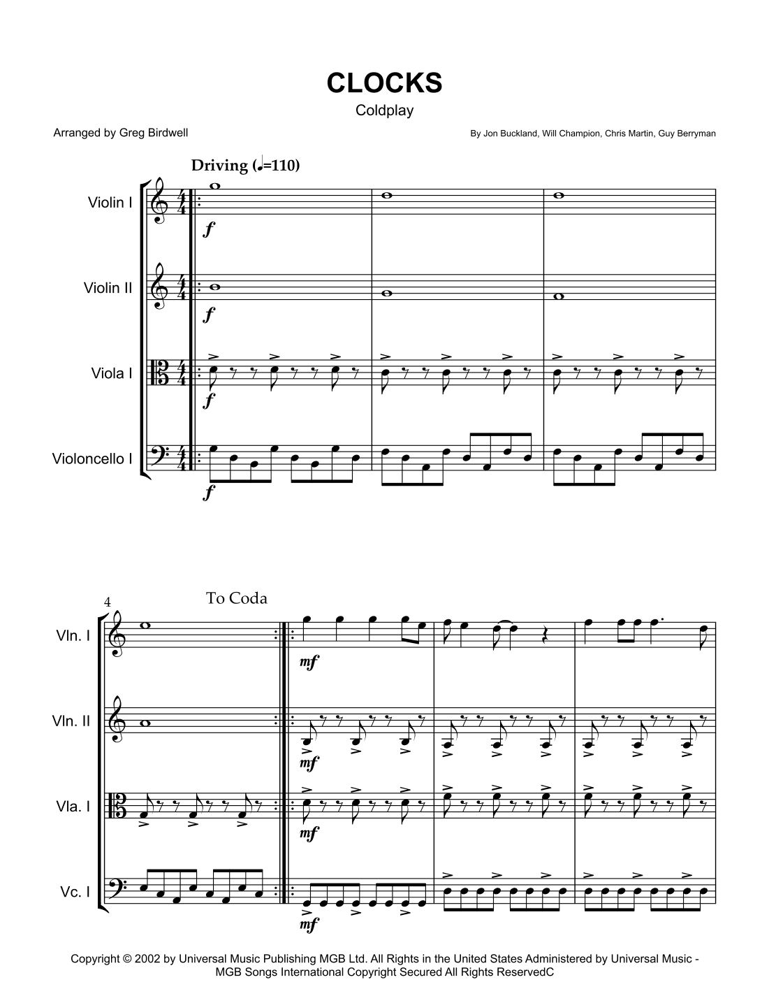 Clocks (arr. Greg Birdwell)