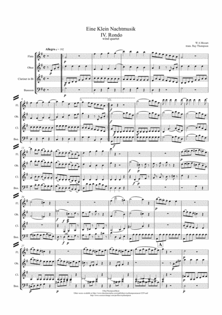 Mozart: Serenade No.13 in G "Eine Kleine Nachtmusik" K.525 Mvt.IV Rondo - wind quartet (arr. Ray Thompson)