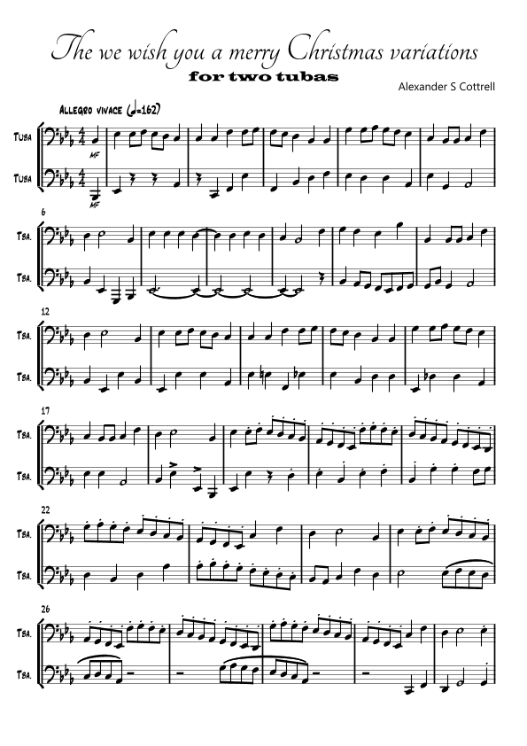 We wish you a merry Christmas variations for two tubas