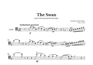 The Swan for Intermediate Cello (arr. Marcos Soares)