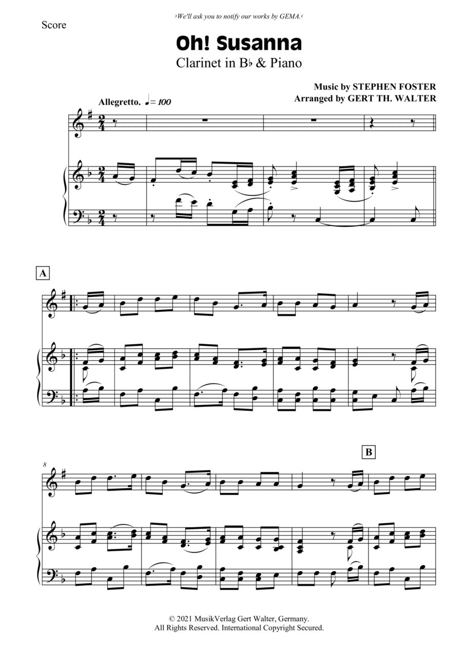 Oh! Susanna (arr. Gert Th. Walter)