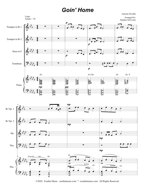 Goin' Home (for Brass Quartet and Piano) (arr. Stephen DeCesare)