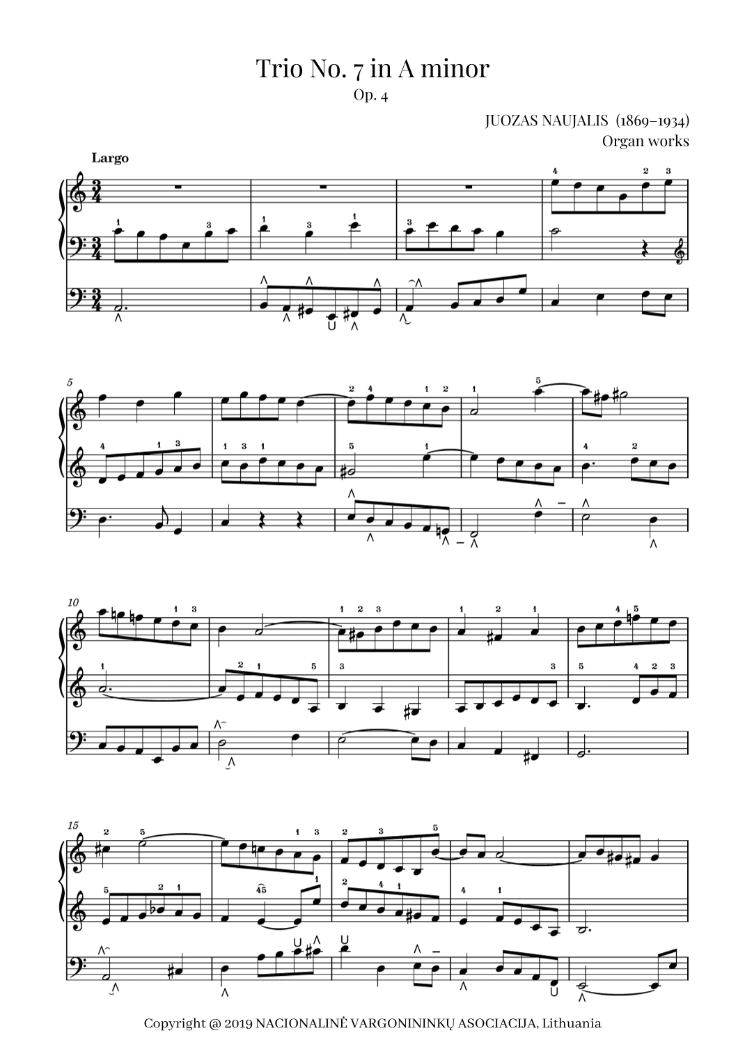Trio No. 7 in A minor, Op. 4 by Juozas Naujalis (1869–1934)