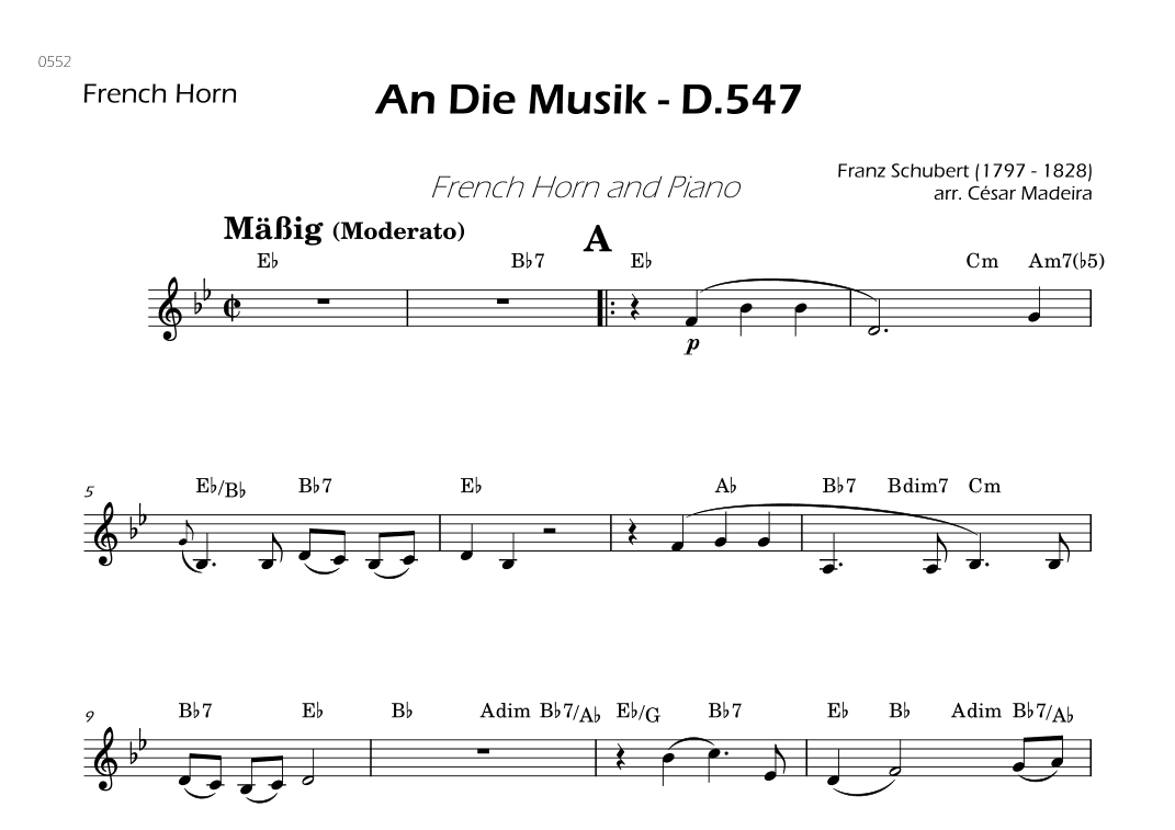 An Die Musik - French Horn Solo - W/Chords (arr. César Madeira)