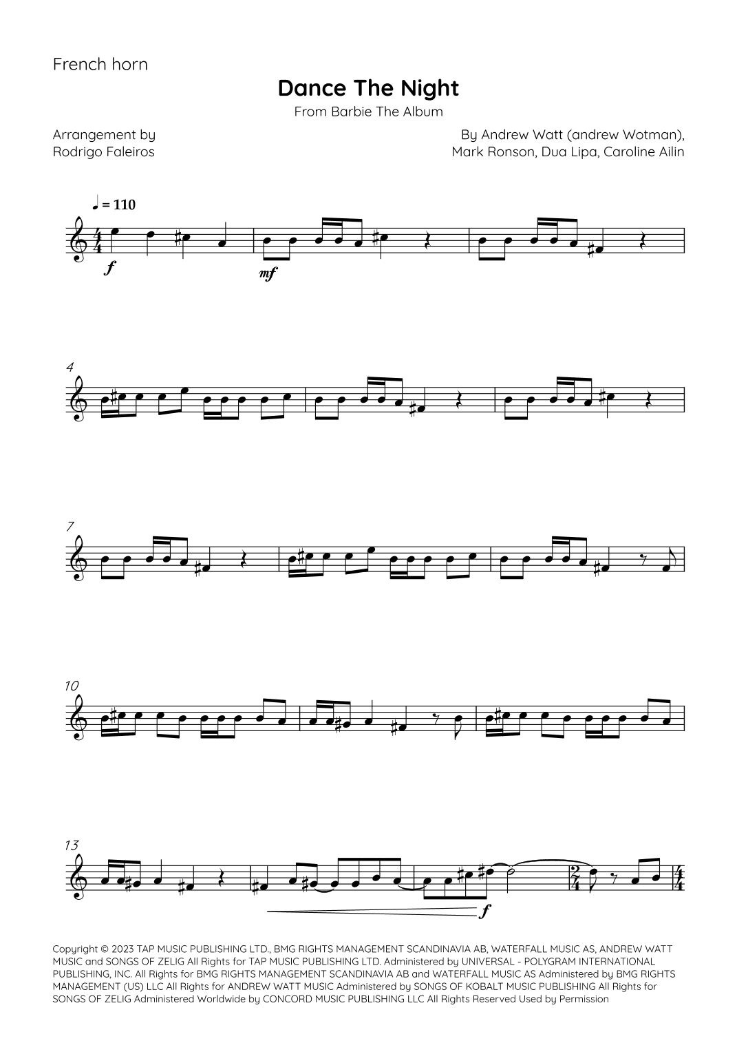 Dance The Night (arr. Rodrigo Faleiros)