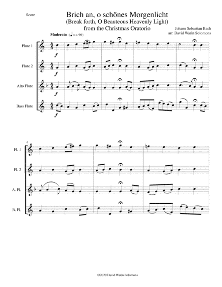 Brich an, o schönes Morgenlicht (Break forth, O beauteous heav'nly light) for flute quartet (arr. David Warin Solomons)