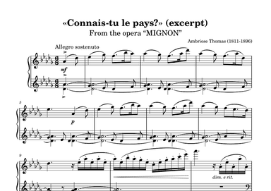 «Connais-tu le pays?» (excerpt) - From the opera "Mignon" (arr. an3piano)