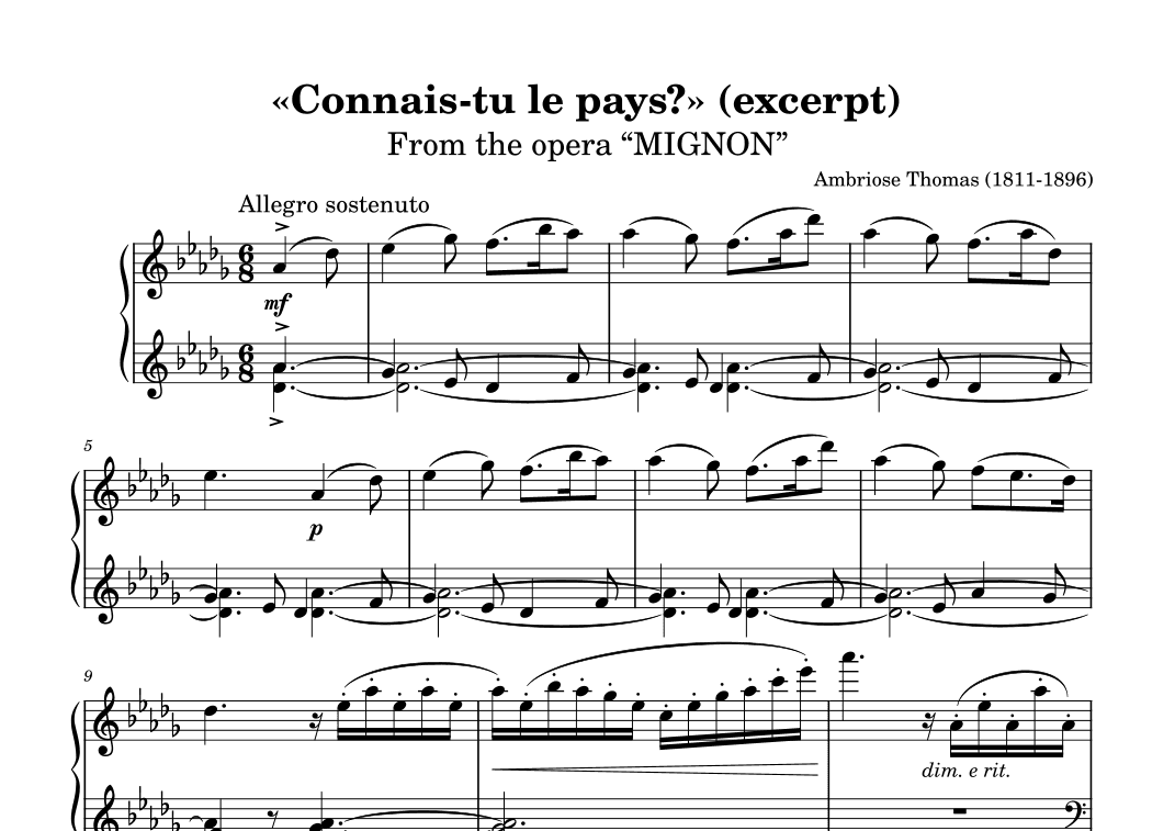 «Connais-tu le pays?» (excerpt) - From the opera "Mignon" (arr. an3piano)