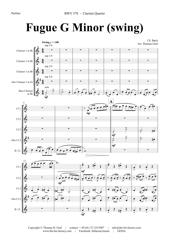 Fugue G Minor - (the 'little') - BWV 578 - Swing - Clarinet Quartet (arr. Thomas Graf)
