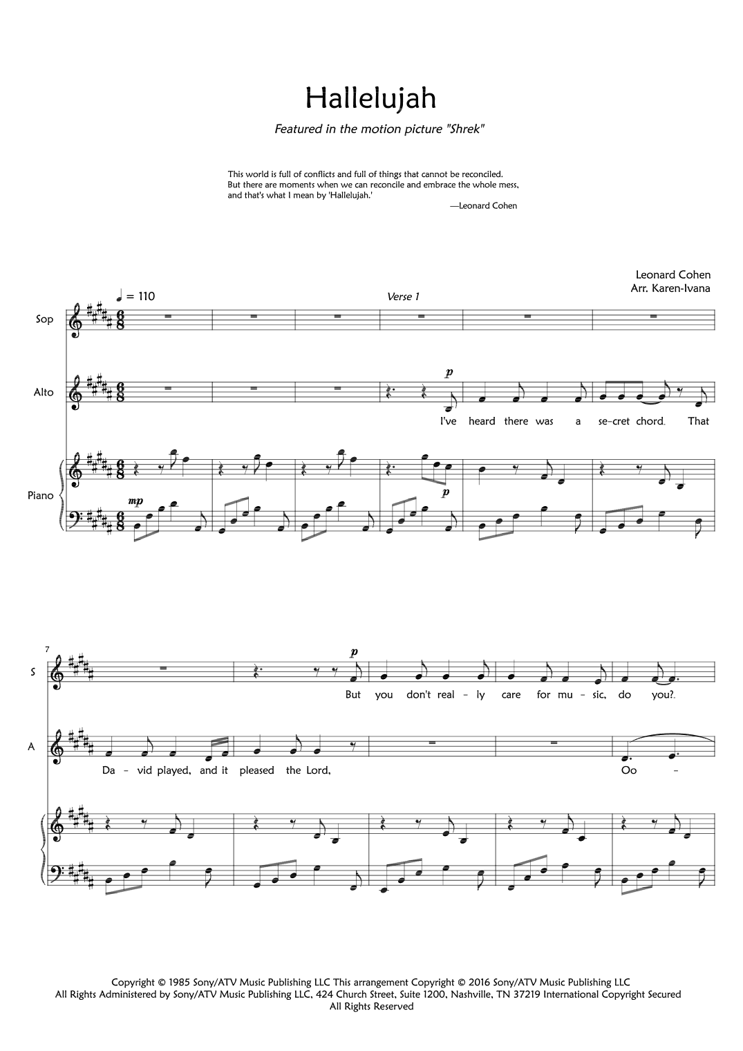 Hallelujah (arr. Karen Ivana)