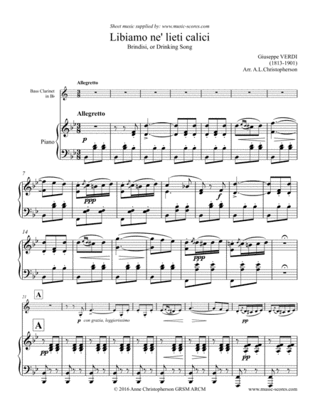 Libiamo ne lieti calici - Brindisi from La Traviata - Bass Clarinet & Piano (arr. Anne Christopherson GRSM ARCM)