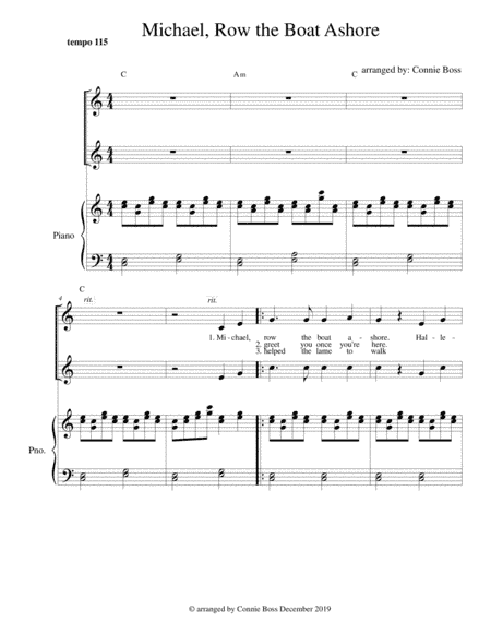 Michael, Row the Boat Ashore - vocal duet and piano (arr. Connie Boss)