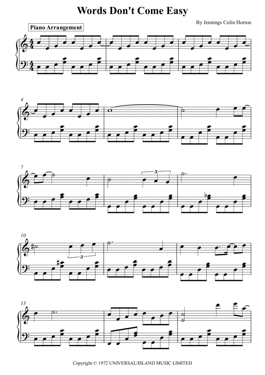 Words Don't Come Easy (arr. Piano Go Life)