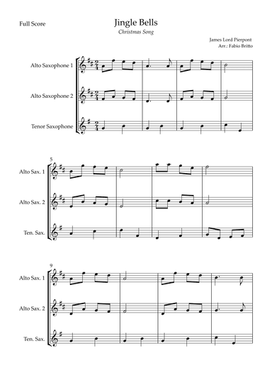 Jingle Bells (Christmas Song) for Saxophone Trio (arr. Fabio Britto)