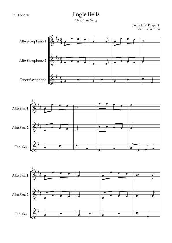Jingle Bells (Christmas Song) for Saxophone Trio (arr. Fabio Britto)
