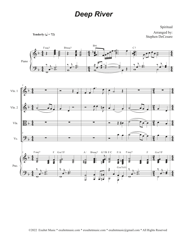 Deep River (String Quartet and Piano) (arr. Stephen DeCesare)