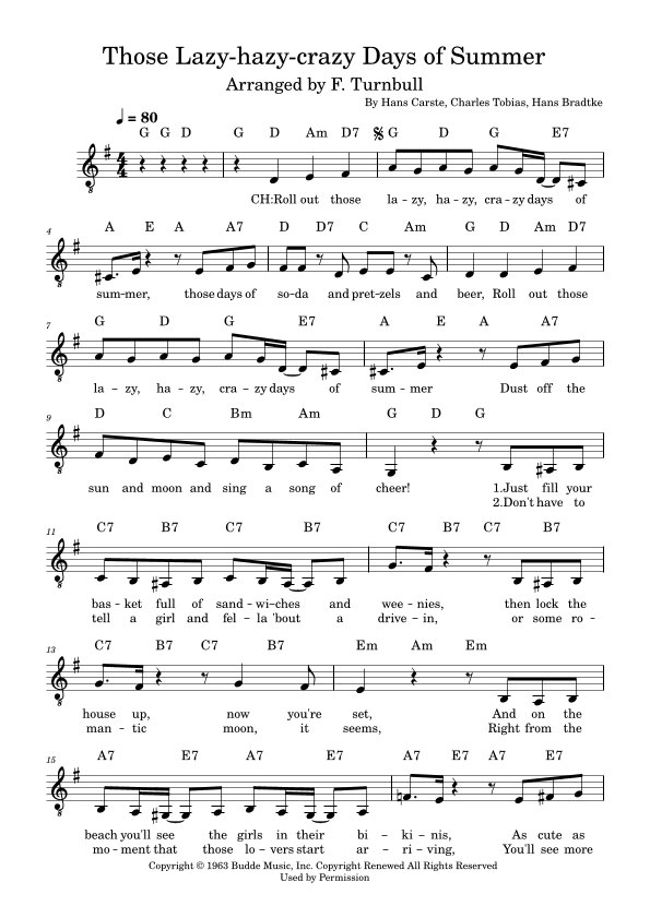 Those Lazy-hazy-crazy Days Of Summer (arr. F. Turnbull)