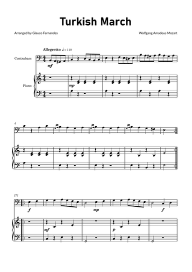 Turkish March by Mozart - Double Bass and Piano (arr. Glauco Fernandes)