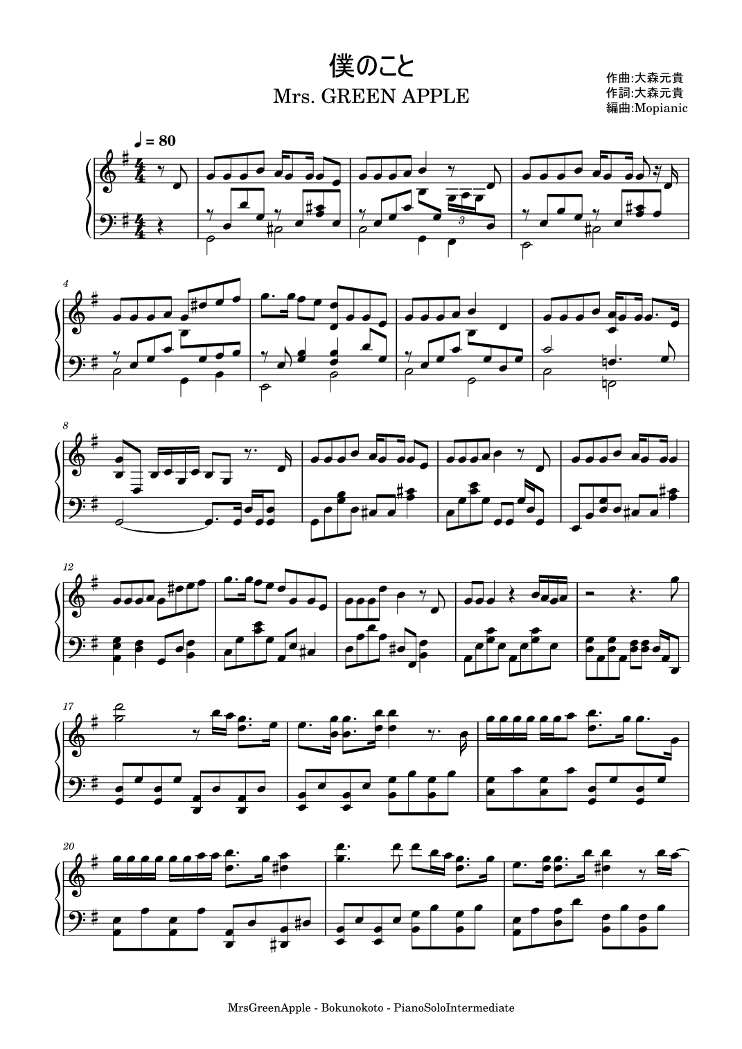 Bokuno Koto (arr. Mopianic)