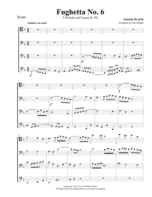 Fughetta No. 6 for Trombone or Low Brass Quartet (arr. Eric Burger Music)