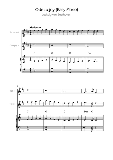 Ode To Joy - Easy Trumpet Duet w/ piano accompaniment (arr. Ygor Nunes)