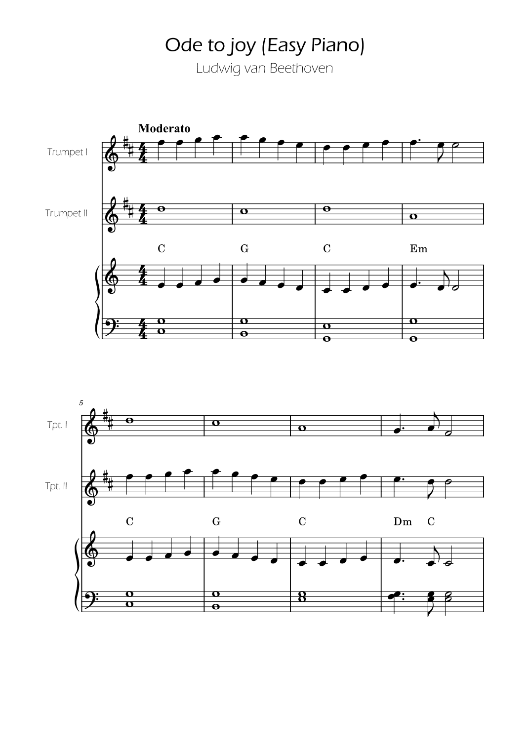 Ode To Joy - Easy Trumpet Duet w/ piano accompaniment (arr. Ygor Nunes)