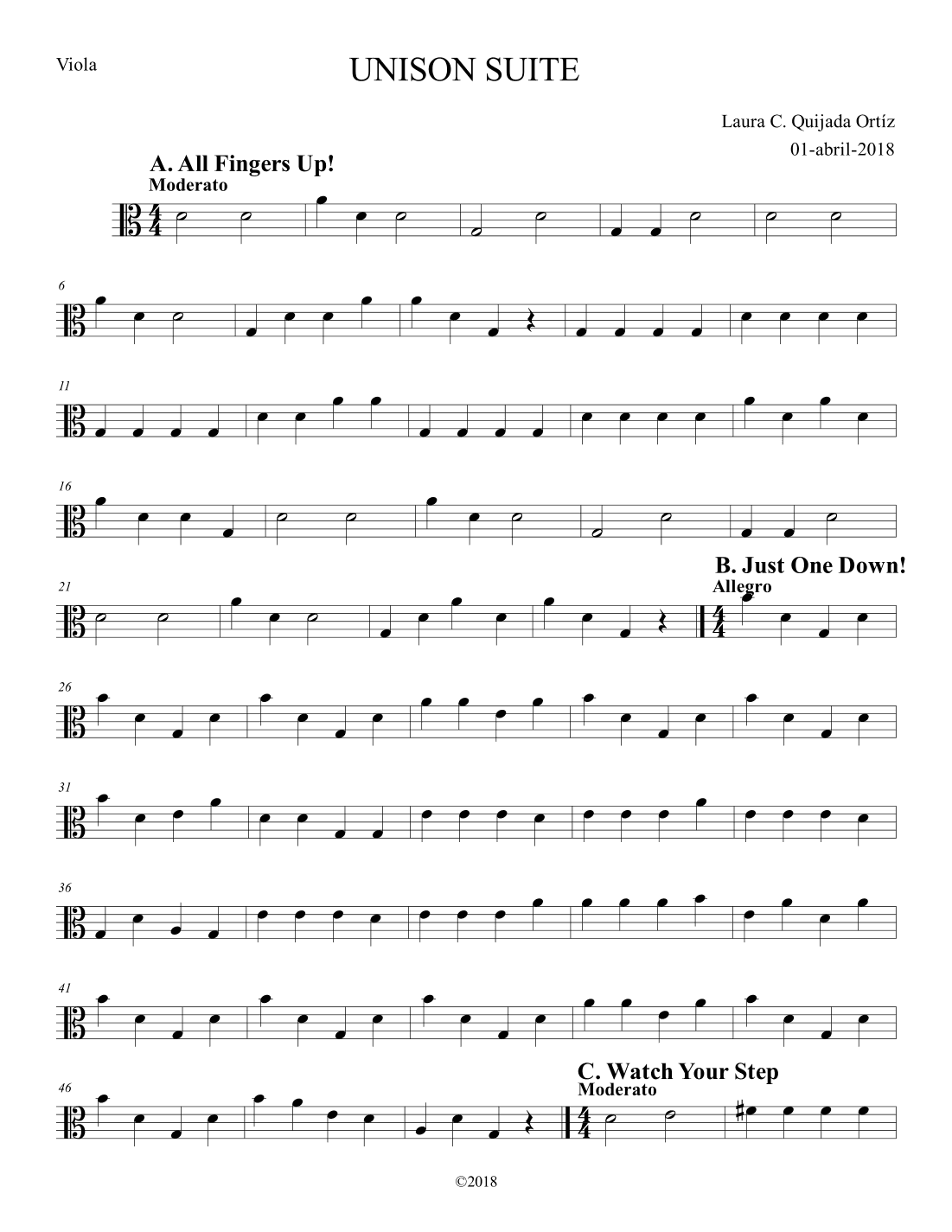 Unison Suite for beginning string orchestra. VIOLA PART ONLY.