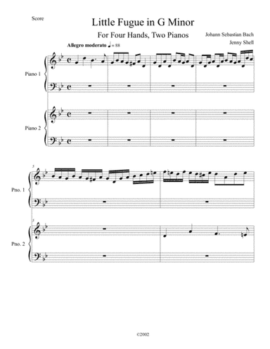 JS Bach, "Little" Fugue in G Minor for Two Pianos, Four Hands (advanced version) (arr. Jennifer Shell)