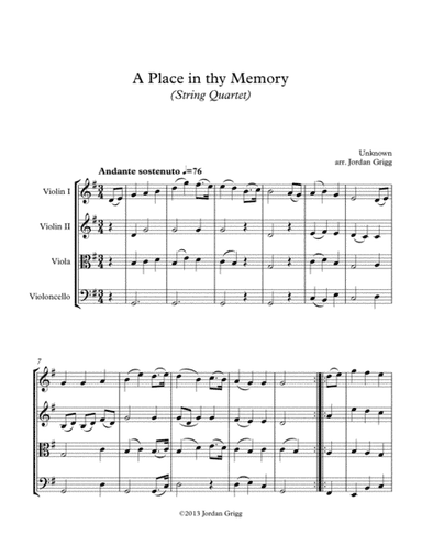 A Place in thy Memory (String Quartet) (arr. Jordan Grigg)