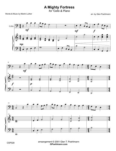 A MIGHTY FORTRESS - Cello Solo with Piano accompaniment (arr. Glen Poehlmann)