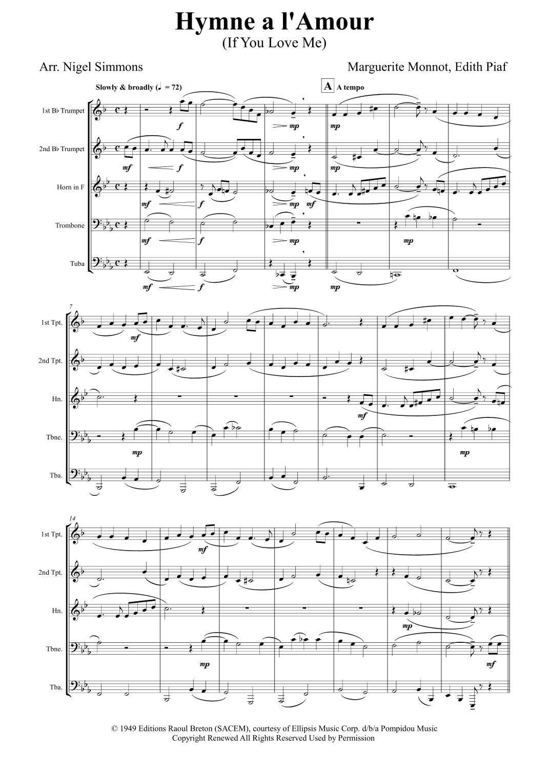 Hymne A L'amour (arr. Nigel Simmons)