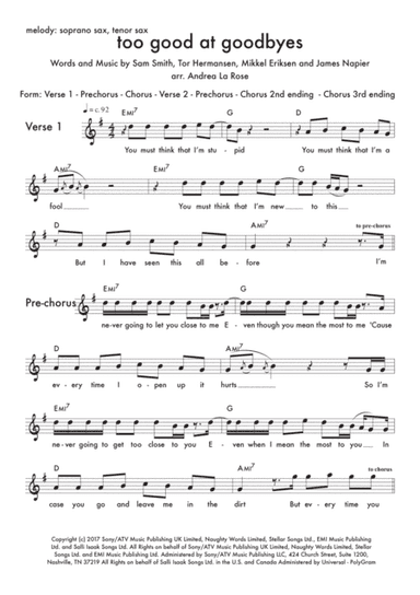 Too Good At Goodbyes (arr. Andrea La Rose)