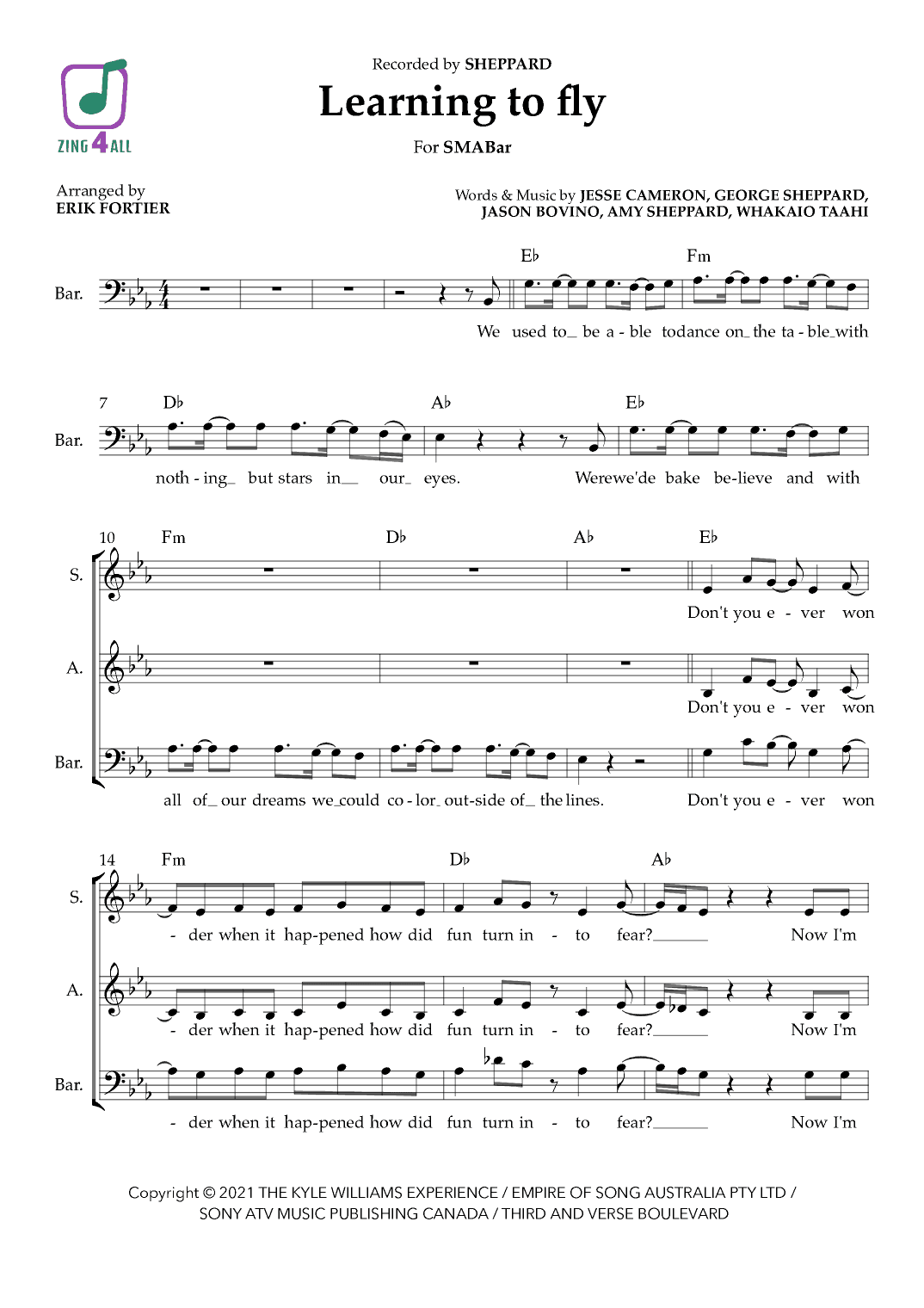 Learning To Fly (arr. Erik Fortier)