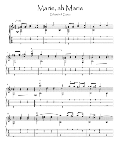 Marie ah Marie neapolitan guitar solo fingerstyle (arr. PianoSheetNow)