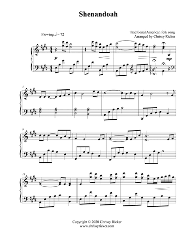 Shenandoah - late intermediate piano (arr. Chrissy Ricker)