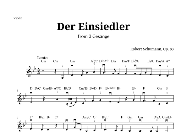 Der Einsiedler by Schumann for Violin and Chords (arr. Langanho)