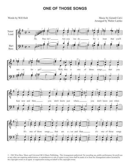 One Of Those Songs (arr. Walter Latzko)