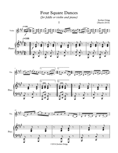 Four Square Dances (for violin or fiddle and piano)