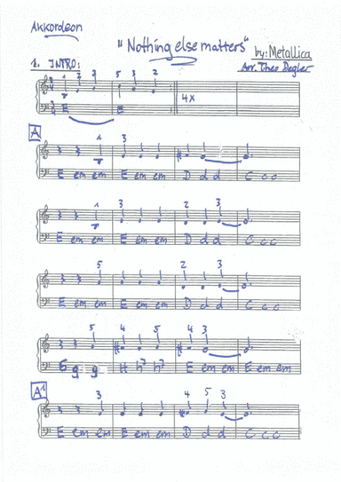 Nothing else matters easy Accordionsheet (arr. Theo Degler)
