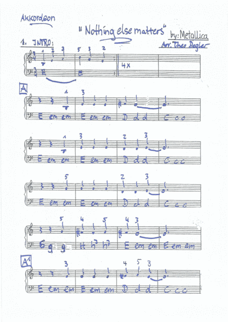 Nothing else matters easy Accordionsheet (arr. Theo Degler)