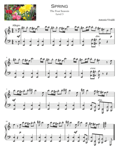 Spring (The Four Seasons) by Vivaldi Piano Solo Level 2 with note names (arr. Harmony Valarie @ Teacher Valarie)